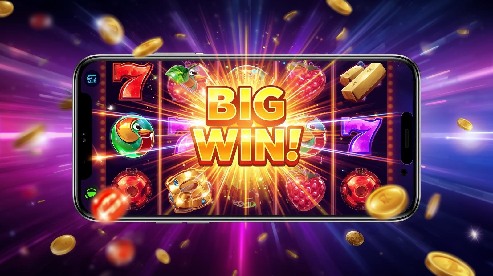 Mobile online slot game screen showing Big Win popup at Nustargame