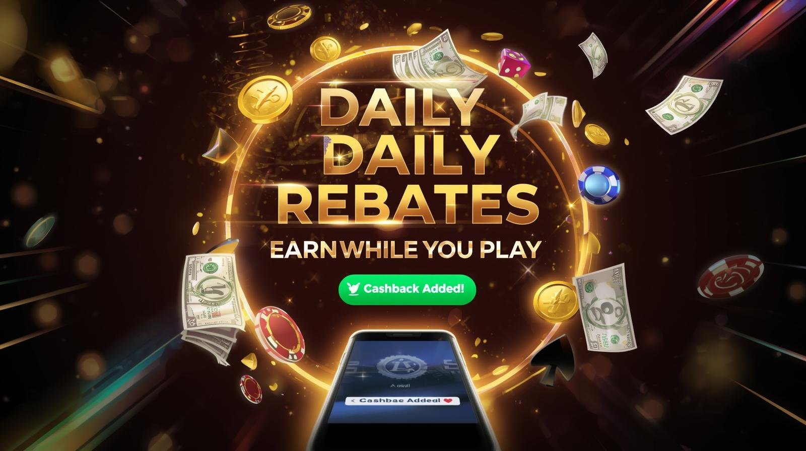 Nustargame casino rebate banner with coins returning to player wallet