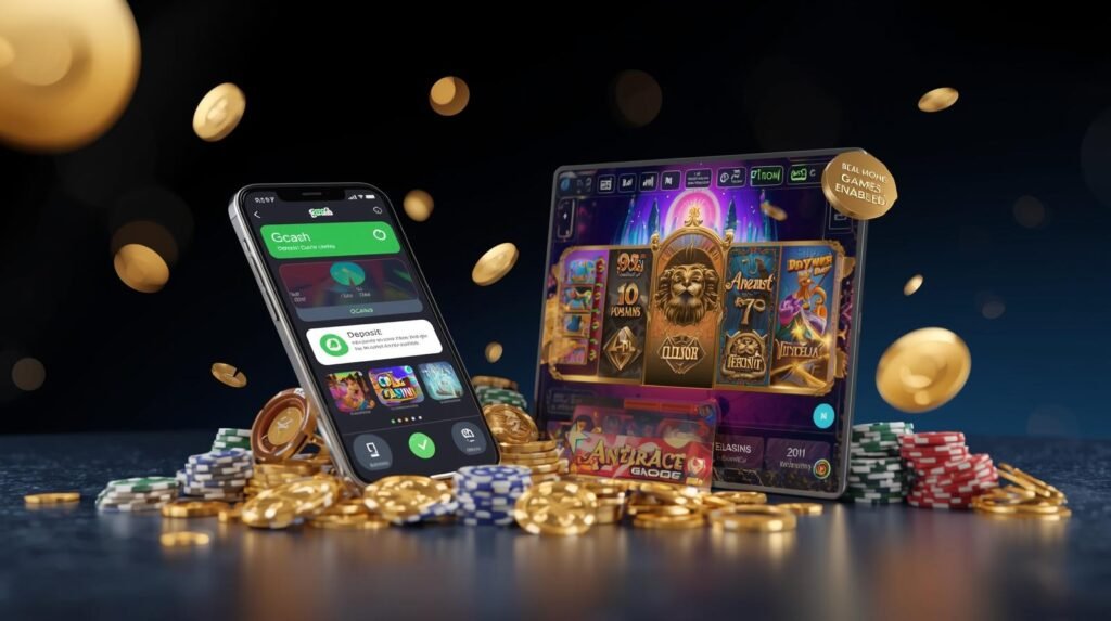 Player using GCash on Nustargame Online Casino for real-money games