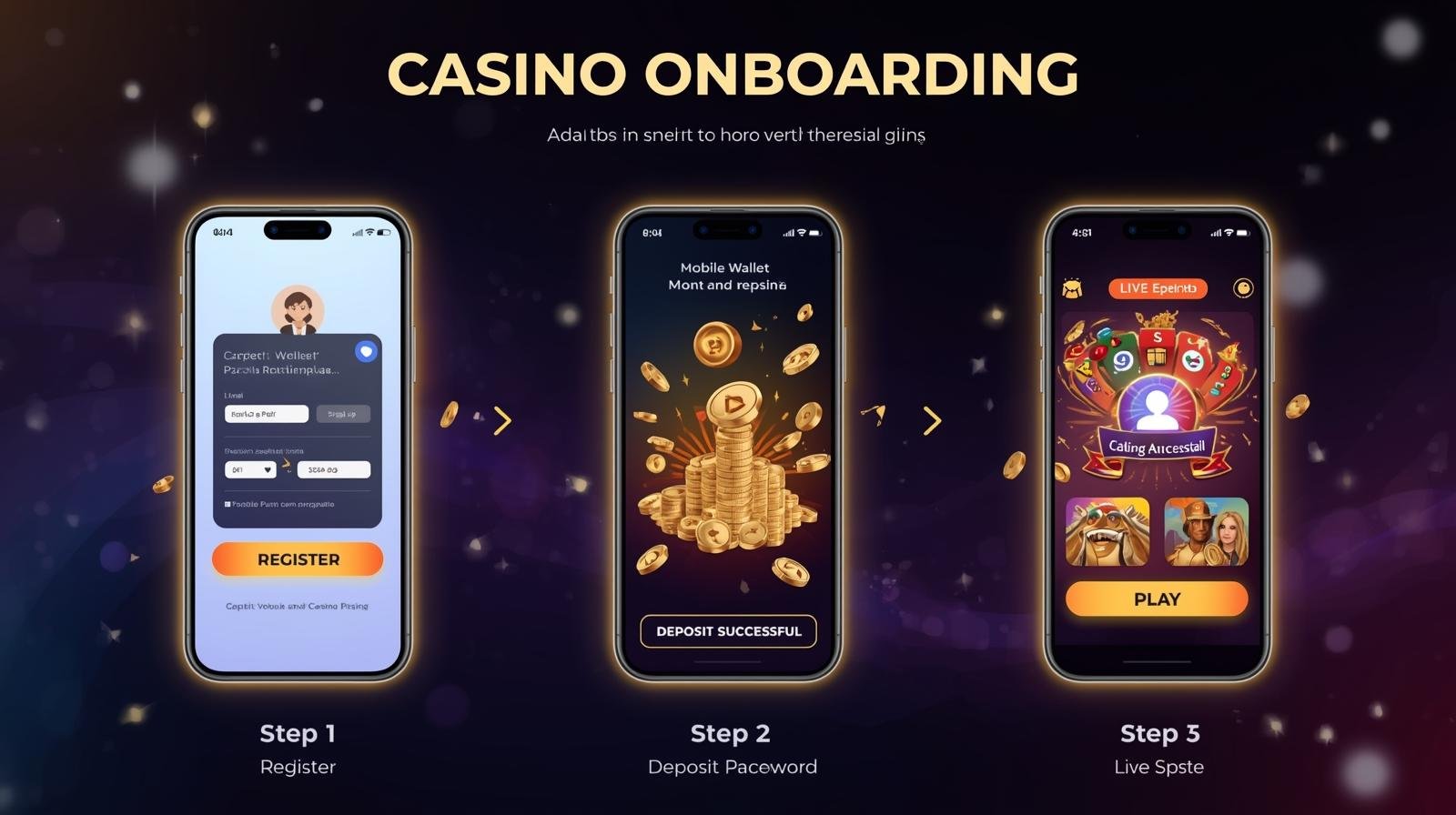 Visual steps: Register → Deposit → Play